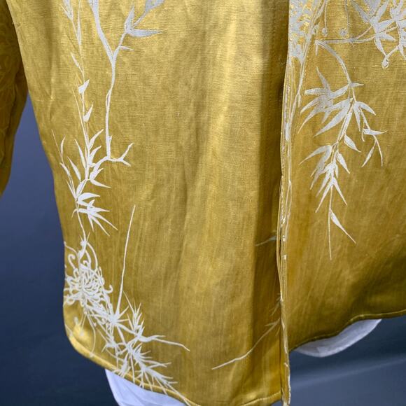 HAIDER ACKERMANN Size S Gold White Jacquard Linen Silk Layered Long Sleeve Shirt - Picture 11 of 14